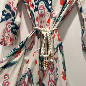 Linen Patterned button down flared dress